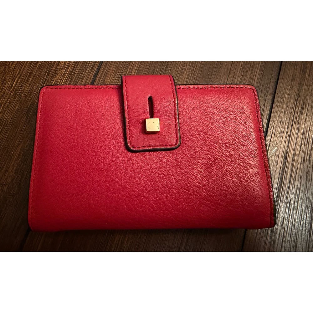 Mundi Red Genuine Leather Bifold Wallet Kiss Lock Coin Pouch Tab Closure